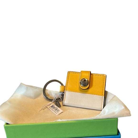Coach Yellow & White Leather ID Card Holder Keychain Wallet NWT And Box - Picture 6 of 6